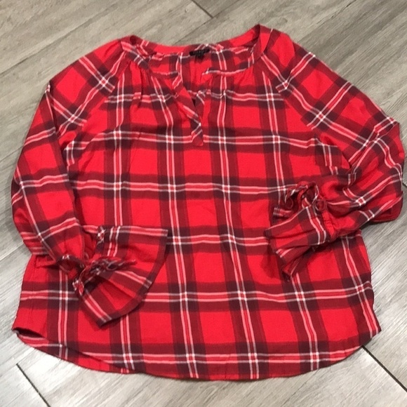 Talbots Rex Plaid V-Neck Pull-Over Pheasant Style Blouse size L - Picture 4 of 8
